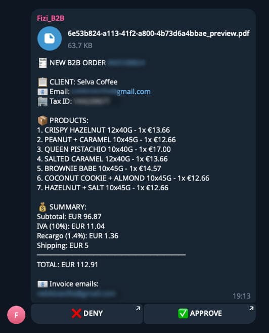 Telegram bot order approval notification
