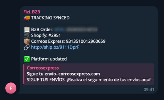 Tracking number synced notification