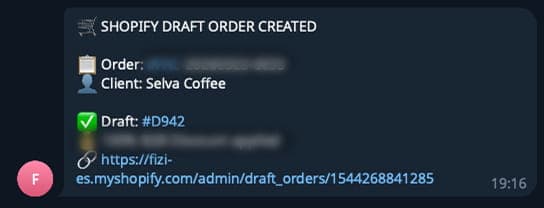 Автоматично створена чернетка замовлення в Shopify