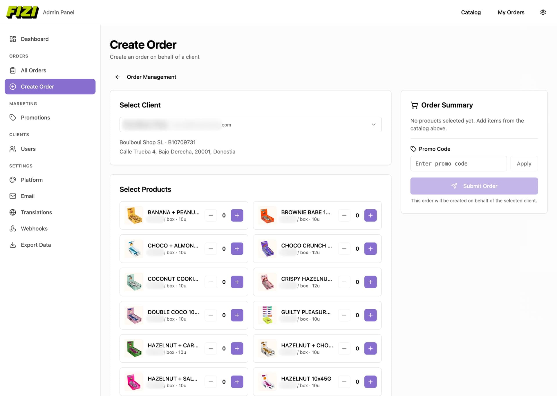 Create order on behalf of a client